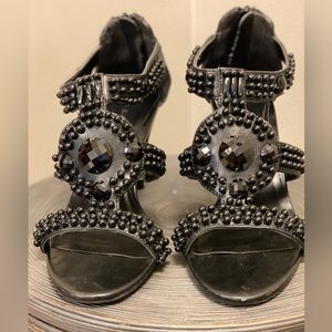 Ann Marino black bead studded open toe heels